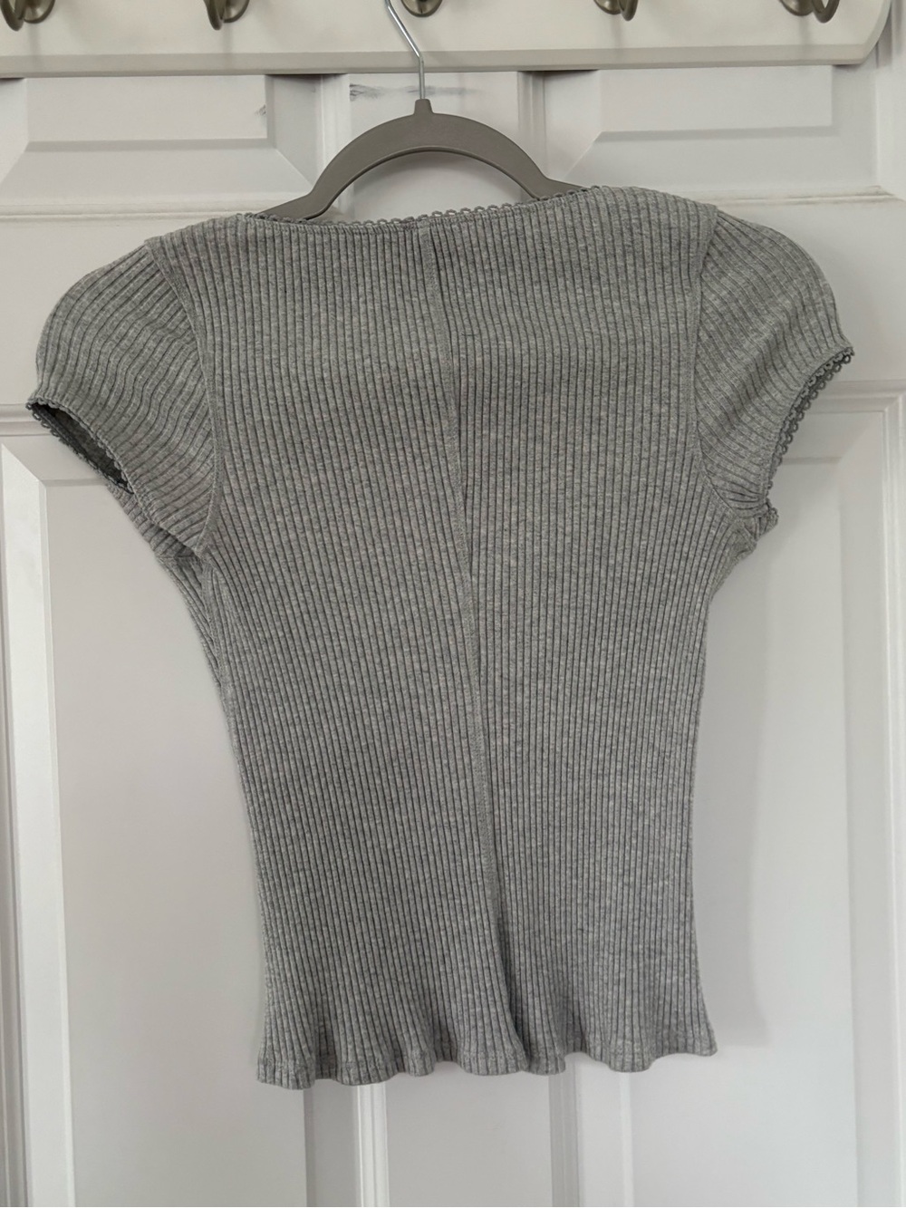 Free People Ribbed Short-Sleeve Button-Front Top - Gray - Picture 3 of 4